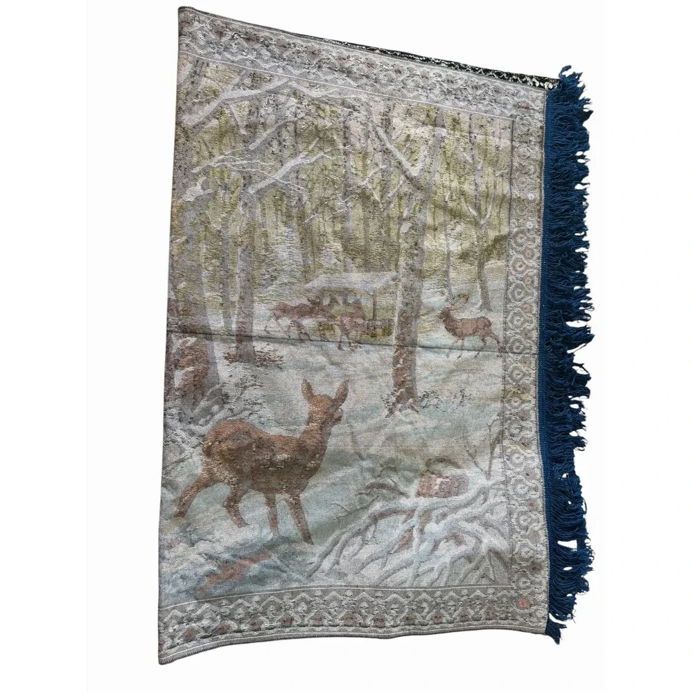 Vtg W.P.L Winter Deer Scene 48.5x73.5 Wall Hanging Tapestry Buck Rug 13379 Italy
